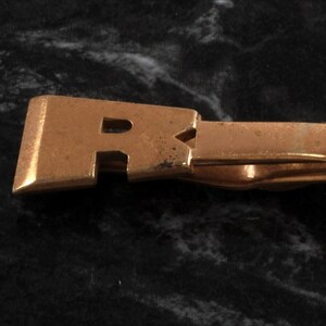 Vintage Swank Letter R Tie Clip Signed Gold Plated Brass Tie Clip Clasp USA Used