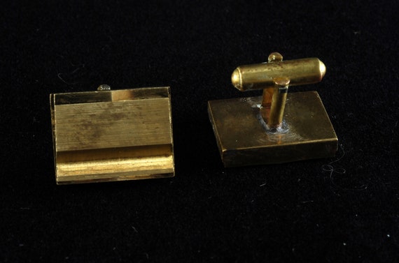 Vintage Raw Brass Slotted Men's Cuff Link Pair Me… - image 3