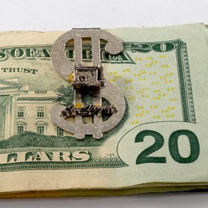 Vintage Money Clip LAS VEGAS w Slot Machine Dollar Sign Silver Tone Metal Moneyclip Used