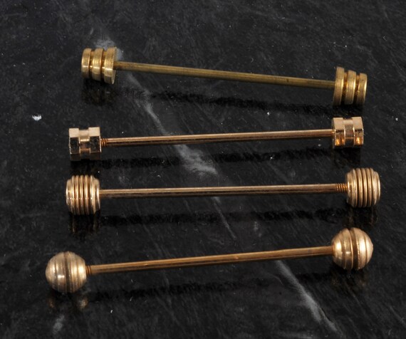 Lot Of 5 Old Rare Vintage Solid Brass Ridged Spooled End Collar Bars New Old Stock DIY Steampunk Piercings Jewelry Making