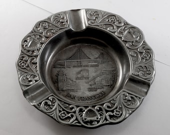 Vintage San Francisco Ashtray Silver Plated Brass Heavy Duty 1970's New Old Stock