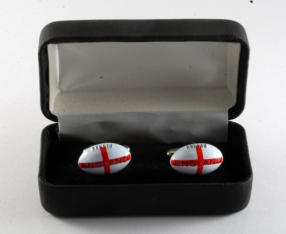 English Flag Football Cufflinks Cuff Links Silver… - image 1