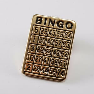 Vintage BINGO Bingo Card Oro Plateado Latón & Esmalte Tie Tack Joyería Hombres NOS