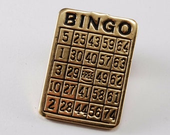 Vintage BINGO Bingo Card Gold Plated Brass & Enamel Tie Tack Men's Jewelry NOS