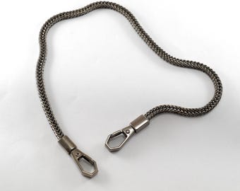 Taschenuhr Kette Gunmetal Tone Steel Jeans Gürtelschlaufe Schlangenkette mit Hakenverschluss 15"NOS