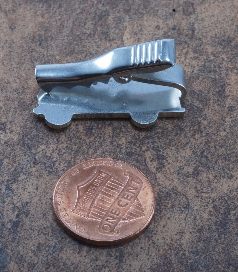Vintage VAN Truck Tie Clip Silver Plated Metal Tieclip New Old Stock