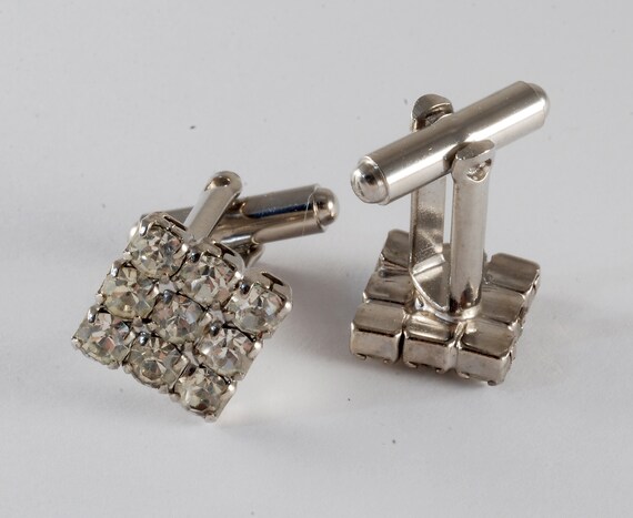 Beautiful Vintage Silver Plated Rhinestone Cuffli… - image 3