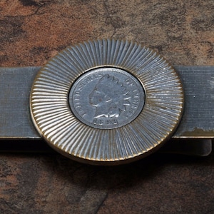 Vintage 1896 Indian Head Penny Cent  Money Clip Silver Plated Brass Used w Much Wear