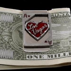Vintage Las Vegas Money Clip As de corazones plateado latón juego Moneyclip