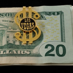 Vintage Money Clip LAS VEGAS Dollar Sign Gold Plated Brass Moneyclip Used