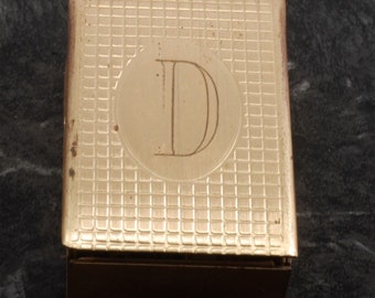 Vintage Letter D Gold & Silver Plated Brass Tie Tack Men's Jewelry NOS In Case