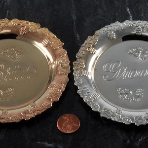 Vintage Wedding Dishes Gold Bride & Silver Groom Plated Steel NOS 1970'S #5