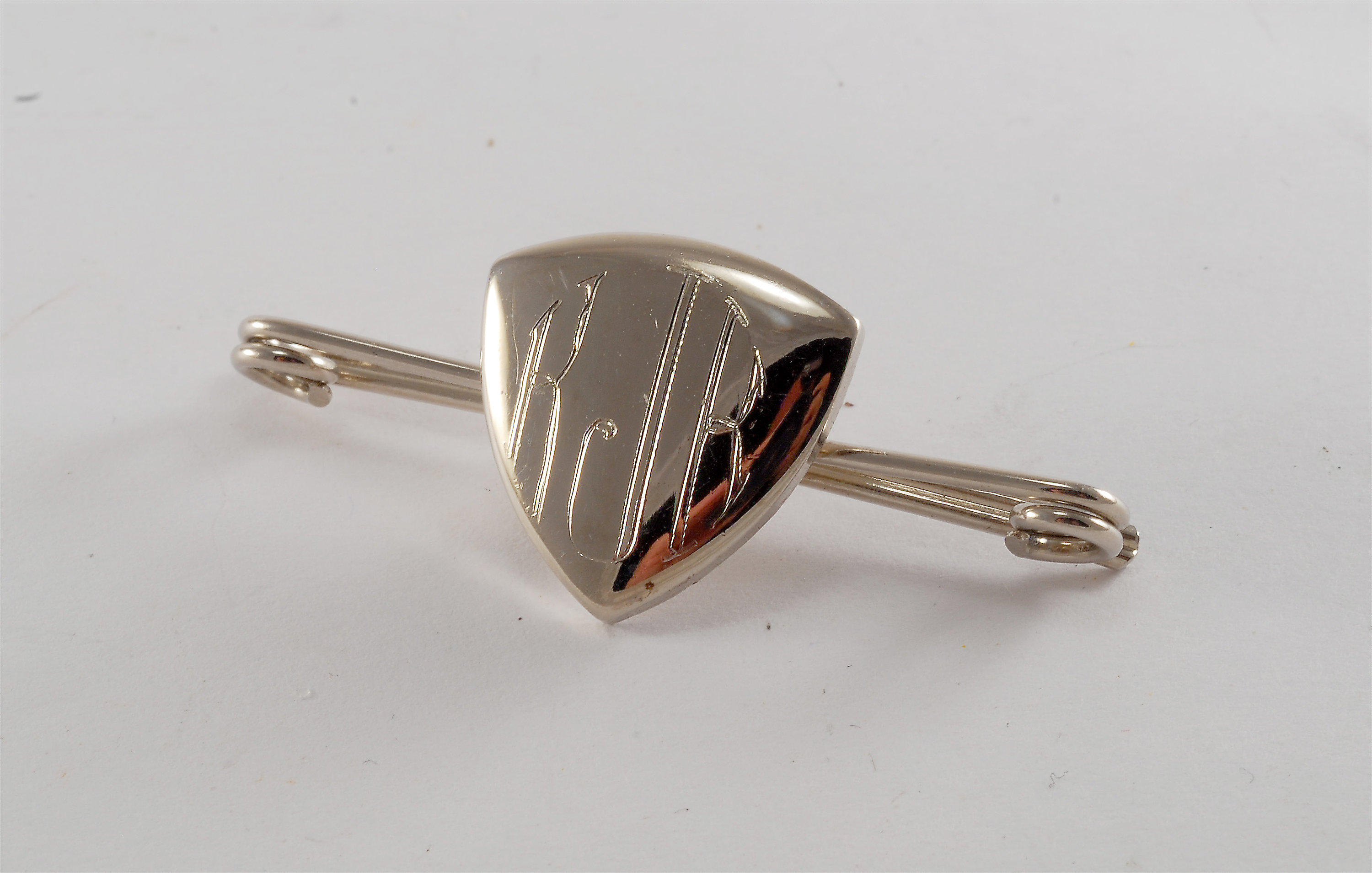 Vintage KJR Initials Monogram Shield Collar Bar Collar Stay Silver Plated Brass New Old Stock