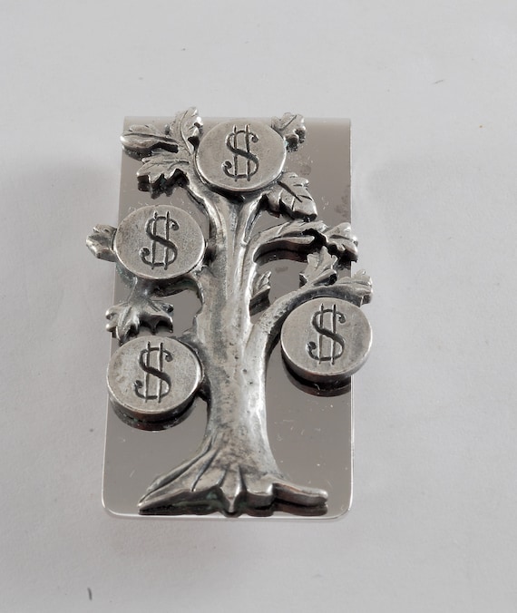 Vintage Swank Money Clip "Money Tree" Silver Plate