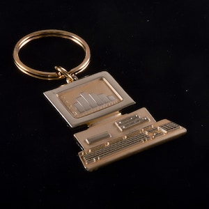 Computer Key Ring PC Computer Keychain Gold Plated Brass New Old Stock 80's