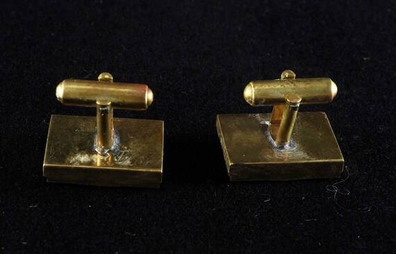 Vintage Raw Brass Slotted Men's Cuff Link Pair Me… - image 4