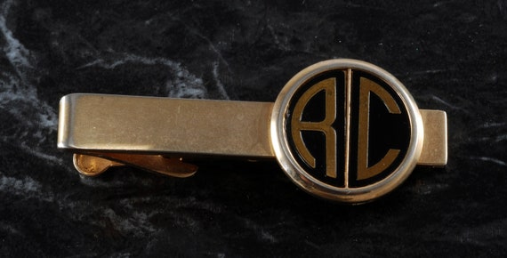 Vintage Swank Initials " RC"  Tie Clip Gold Plate… - image 1