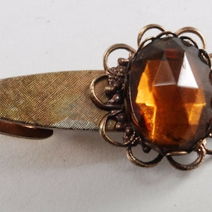 Vintage Light Yellow Glass Gem Stone On Gold Tone Tie Clip Tie Clasp Used Pat.2853781
