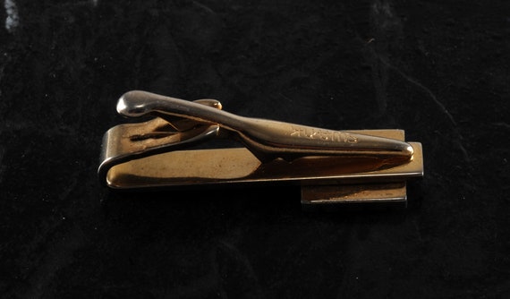 Vintage Swank Tie Clip Gold Plated Brass Grid Des… - image 5