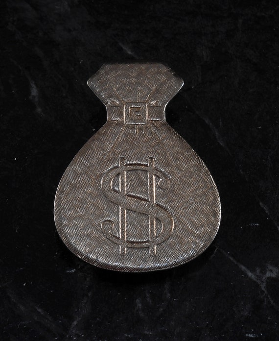 Vintage Money Bag Dollar Sign Money Clip Silver T… - image 1