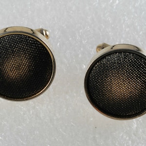 Abotoaduras masculinas de metal com tela bicolor Hickok banhadas a ouro vintage usadas