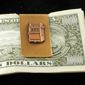 Vintage Money Clip Slot Machine Copper Plated Brass Moneyclip Gambling NOS