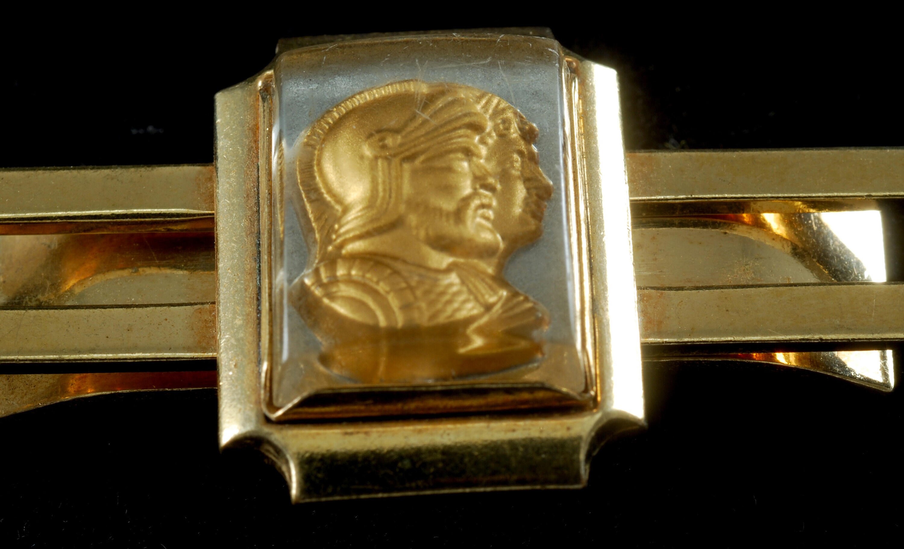 Fermoir à Cravate Vintage Anson - Motif Soldat Romain Et Cheval De Troie En Verre