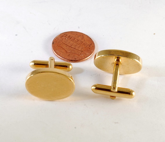 Vintage Oval Cuff Links Gold Plated Brushed Finis… - image 4