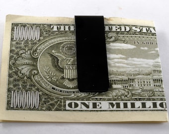 Vintage Money Clip Plain Black Painted Brass Moneyclip NOS