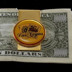 Vintage Las Vegas Black Jack Ace Jack of Spades Money Clip Gold Plated Brass Gambling Moneyclip