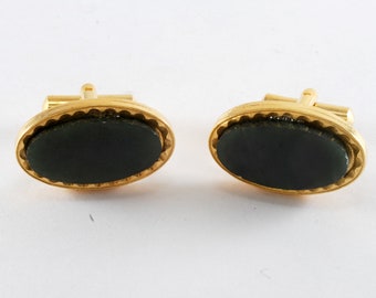 Vintage Cuff Links Black Onyx On Gold Plated Cufflinks Pair Men's Jewelry New Old Stock