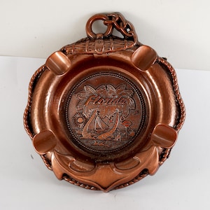 Vintage FLORIDA Ashtray Brass Heavy Duty 1970&#39;s New Old Stock