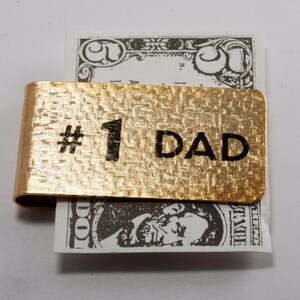 Vintage 1 Dad Number One Dad Gold Tone Textured Metal Money Clip NOS In Case image 3