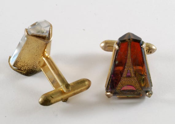 Eiffel Tower Cuff Links Intaglio Glass Heliotrope… - image 7