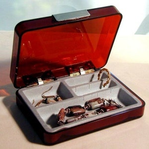 Vintage 70s Plastic 4 Compartment Jewelry Box Hong Kong New Old Stock In Box