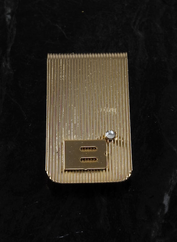 Vintage Money Clip Letter B Gold Plated Brass w Di