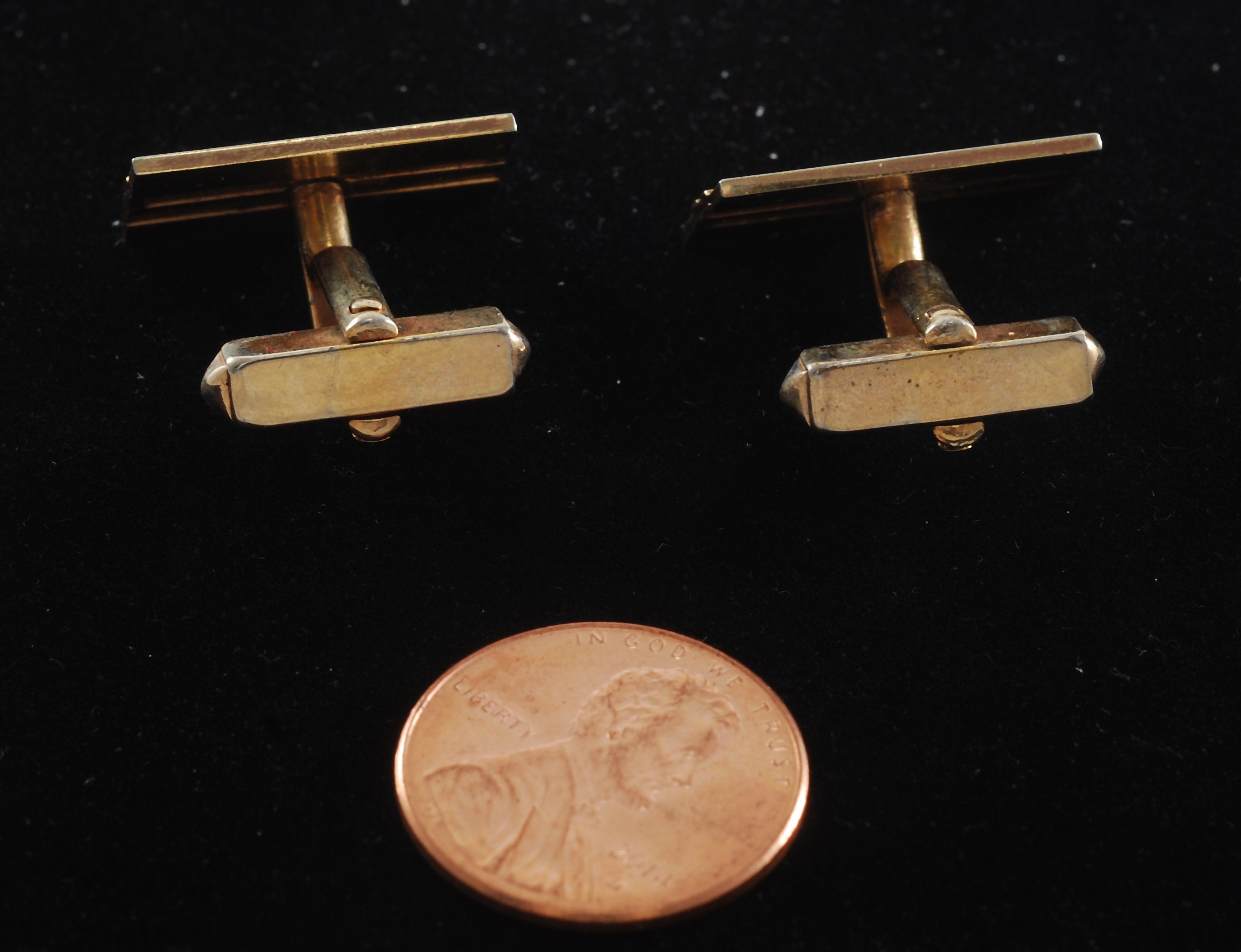 Boutons De Manchette Anciens Swank – Motif Rectangle Pavé Ton Or, Vintage Et élégant