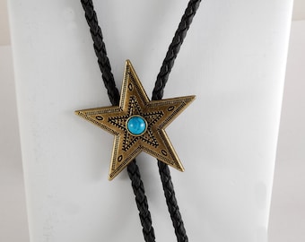 Vintage Western Star Bolo Slips Bronsfärgad med Imitationsturkos Retro Cowboy Slips Western Mode Ny Gammaldags