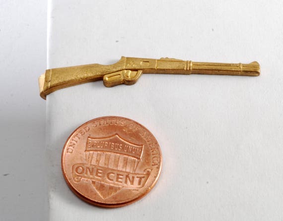 Vintage 1940s "COLT RIFLE" Tie Clip Raw Solid Bra… - image 3