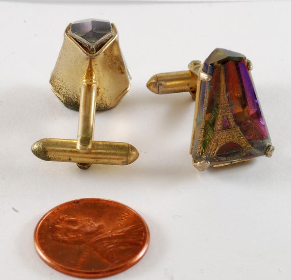 Eiffel Tower Cuff Links Intaglio Glass Heliotrope… - image 5