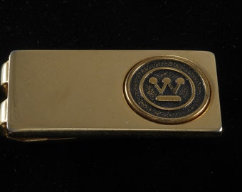 Vintage Collectible WESTINGHOUSE Money Clip Gold Plated Steel &  Enamel Moneyclip Signed BTS