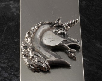 Vintage Collectible Silver Tone Metal w Silver Unicorn Head Money Clip New Old Stock