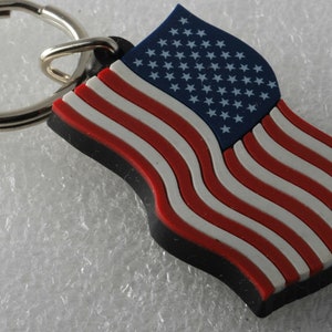American FLAG Key Chain Rubber  Flag Key Ring Patriotic FOB New Old Stock
