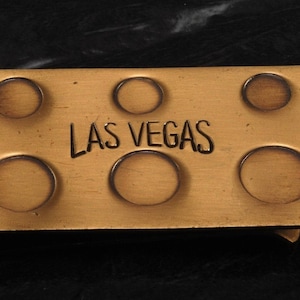 Vintage &quot; LAS VEGAS&quot; Solid Brass Money Clip w Six Insets New Old Stock