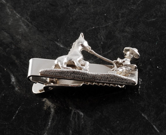 Vintage Jenny Lee Cowboy Roping Horse Tie Clip Tie Clasp Silver 
