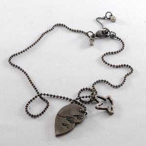 Designer Necklace Aerie Gunmetal Tone Half Heart Pendant on Beaded Chain New 15&quot;