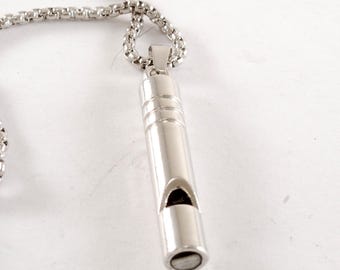 Whistle Necklace Silver Plated Pendant Urban Street Fashion Men's & Woman's Jewelry New Old Stock