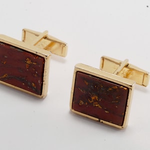 Vintage Cuff Links Red Glass Goldfluss Gold Plated Brass Cufflinks 1970's Used.