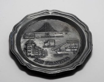 Vintage Collectible San Francisco Ash Tray Pewter Golden Gate Cable Car  NOS