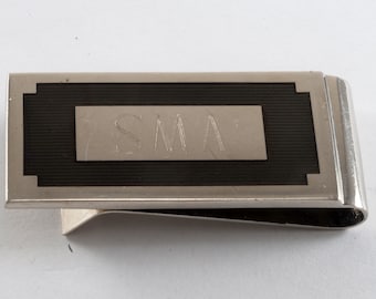 Vintage Initials "SMA" Money Clip Silver Plated with Inlay Moneyclip Used Condition